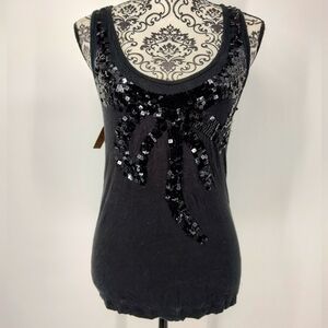 Miley Cyrus & Max Azria Black Sequin Embellished Racer Back Tank Top Size Large